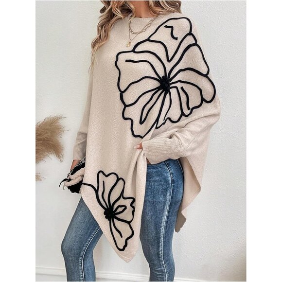 Women's Knit Poncho Sweater X-Large Asymmetrical Hem Casual Fall Trendy - Picture 3 of 6